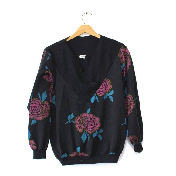 Vintage Rose Flower Sweatshirt Medium - Picture 1 of 4
